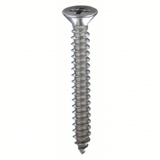 Sheet metal screws, Self tapping, Phillips flat head, Stainless steel 316, #10 x 2"